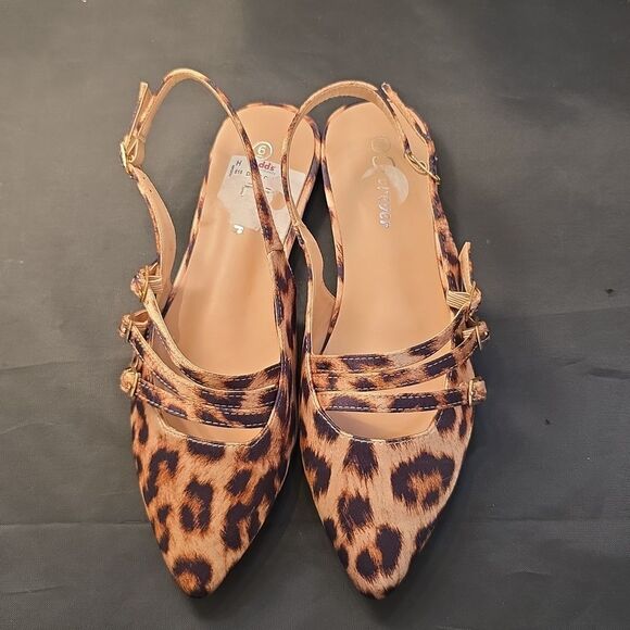 BRAND NEW FOREVER LEOPARD PRINT WOMENS SLINGBACK POINTED TOE WITH BUCKLE… - Picture 2 of 16